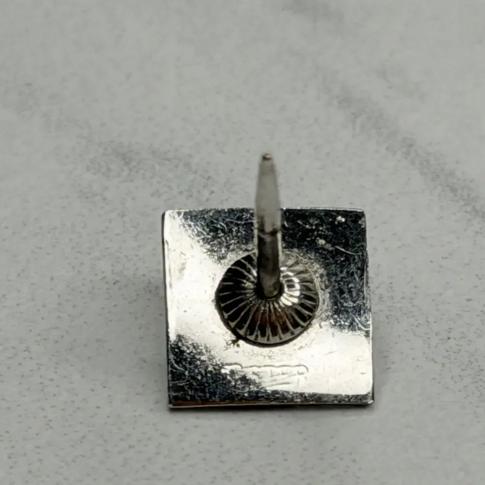 Vintage Faux Pearl Silver Tone Square Lapel Tie Tack Pin ✨